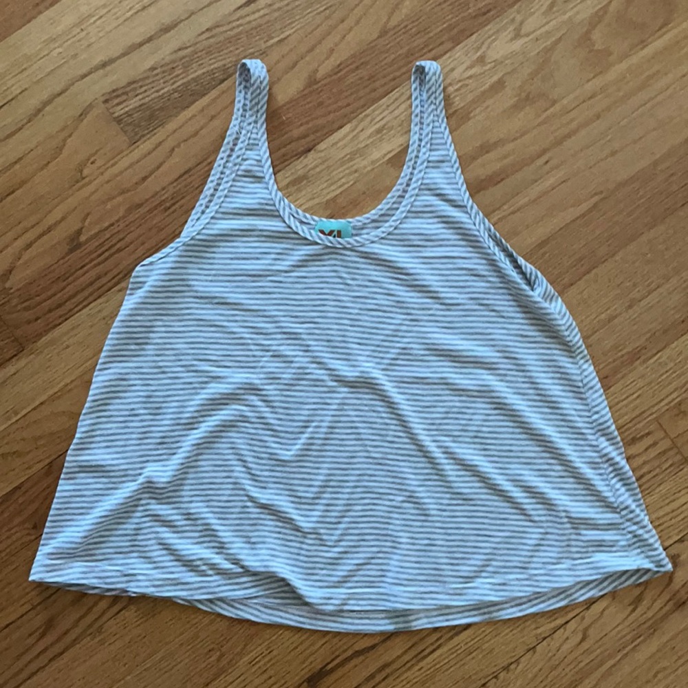 Gray and white striped tank